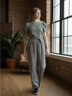 Calvin Klein Black and White Printed Short-Sleeve Jumpsuit